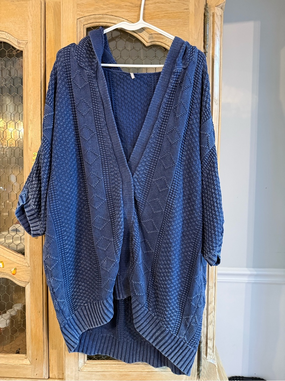 Free People Cozy Open-Front Hooded Cardigan Sweater - Navy